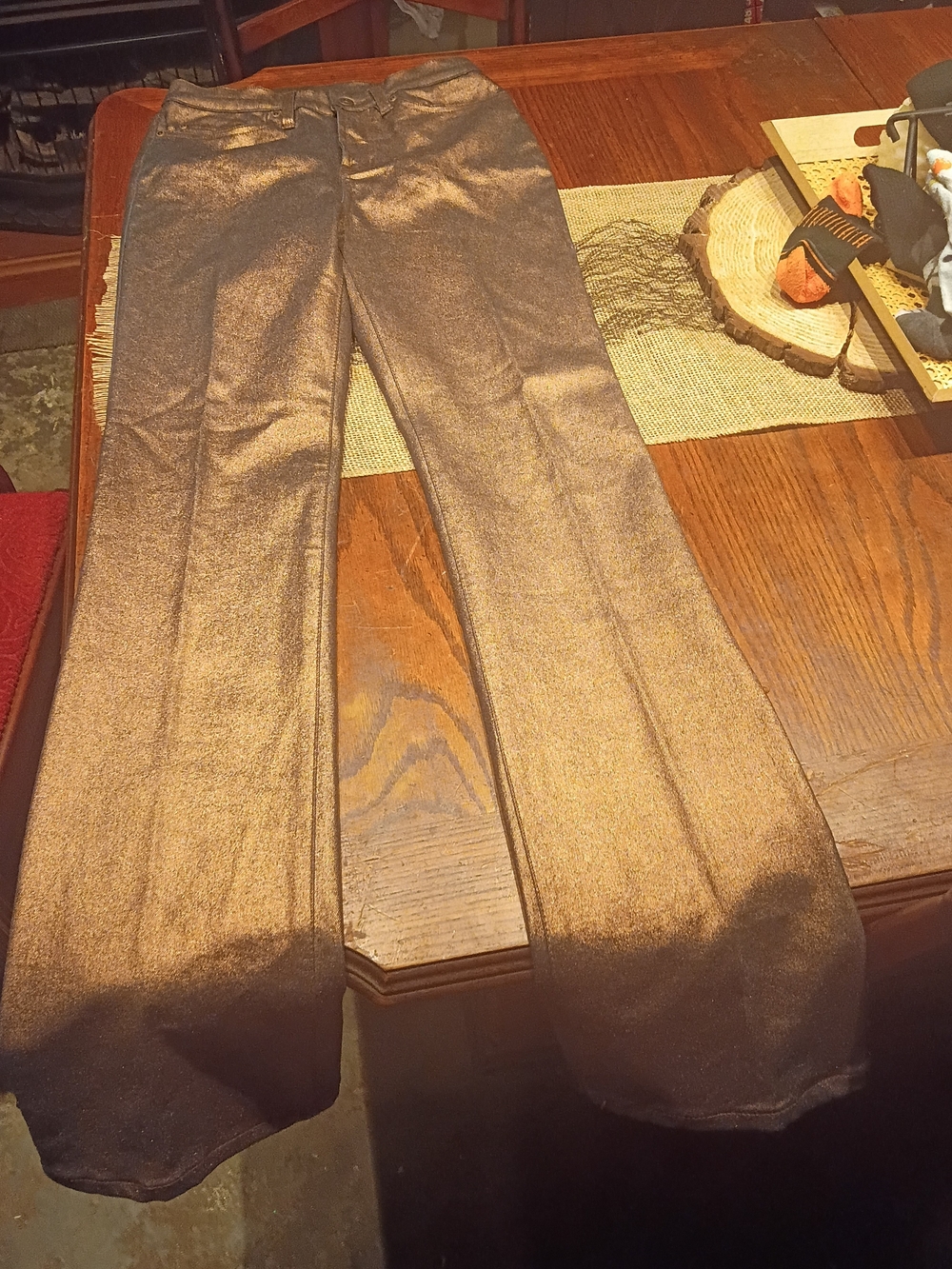 DG2 by Diane Gilman Metallic Bronze Boot-Cut Pants